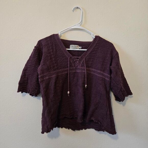 Women's Hand Made Knit Flowy Indie Hippie Fairy Style Corset Tie Up Blouse - Picture 2 of 6